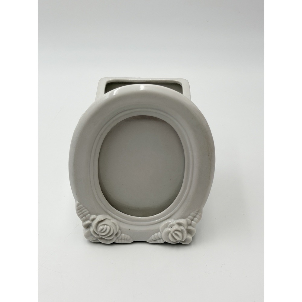 Ceramic Picture Frame Planter Pen Holder Rose Floral White Cottagecore